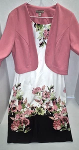 Maya Brooke Size 10 Floral Print Sheath Dress with Pink Crop Jacket ~ 2 pce Set - Picture 1 of 13