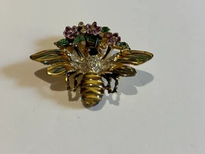 De colección años 40 Firmado Coro Artesanal Oro sobre Plata de Ley Esmalte y Estrás Abeja - Imagen 1 de 6