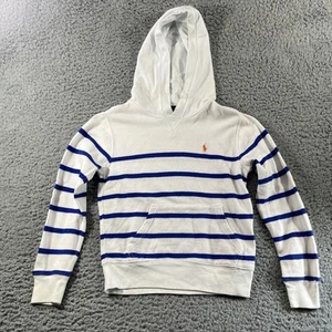 Polo Ralph Lauren Striped Hoodie Kids Small 8 Blue White Pullover Sweatshirt - Picture 1 of 12
