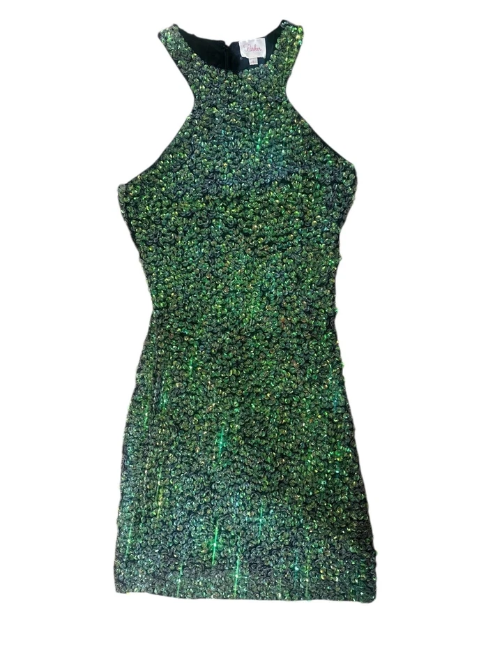 Mini Vestido Parker Lentejuelas Cuentas Halter Para Mujer Pequeño Verde Fiesta Baile de graduación Vacaciones Foto 1 de 4