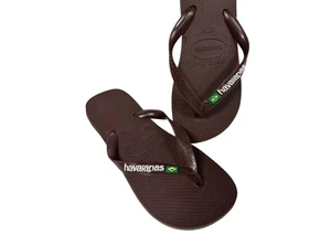 Havaianas Womens Dark Brown Brazil Flag Thong Flip Flops - Picture 1 of 1