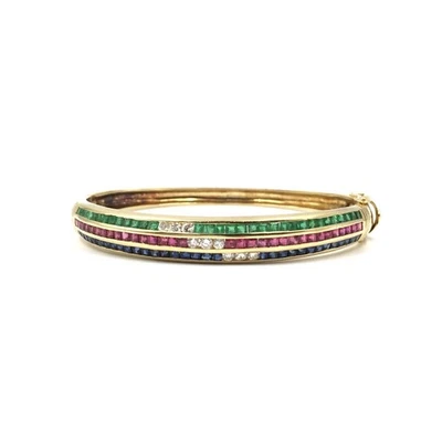 Bracelet en or jaune 18 carats or 750 bijoux bracelet émeraude rubis saphir d... - Photo 1/4