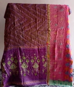 Indian Handmade Quilt Vintage Kantha Bedspread Throw Cotton Blanket Ralli Gudari - Picture 1 of 2