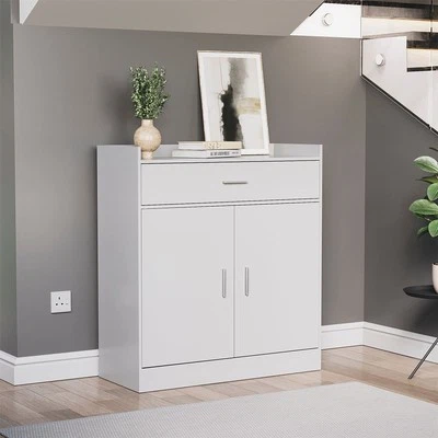 Dalby 2 Door 1 Drawer Shoe Cabinet Storage Cupboard Footwear Stand Rack White - Image 1 of 4