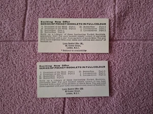 LYONS - 2 x "POCKET BOOK" INSERTS ADVERTISING  (1 PLAIN 1 PRINTED BACK)  GD+ - Foto 1 di 2