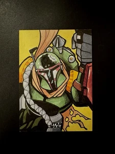 Topps Star Wars Finest Boba Fett Sketch Card 1/1 Patrick Giles AP! Mandalorian! - Picture 1 of 2