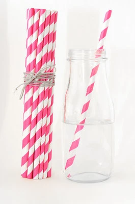 75x hotpink striped paper straws party wedding birthday baby shower decoration - Image 1 of 2