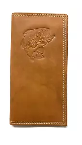 Bass Fishing Embossed Leather Rodeo Wallet / Roper style Brown - Picture 1 of 3