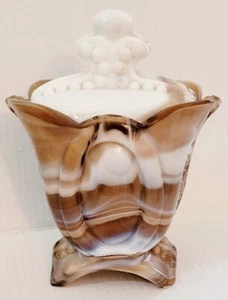 VTG Imperial Caramel Slag Glass Candy Dish Vase Scalloped Trim with Lid-Rare - Picture 1 of 12