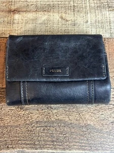 FOSSIL Leather BLACK Multifunction ELLIS Modified Tri-Fold Card Coin WALLET - Picture 1 of 10