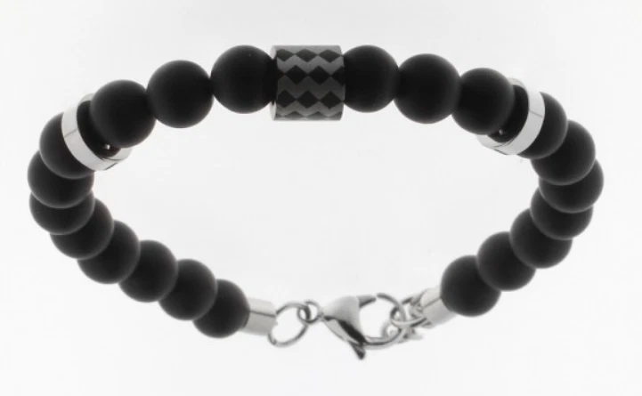 STORCH SCHMUCK Hecho En Alemania Pulsera Ónix Negro Edelstal Grabado Láser - Imagen 1 de 1