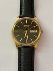 SEIKO Vintage Men's Quartz Watch-5Y23-8049-Gold Tone-Black Dial-Day Date
