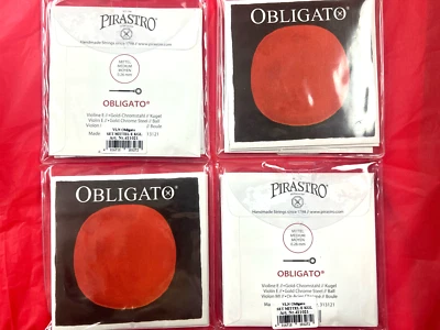 4  x Authentic Pirastro Obligato 4/4 Violin String Set Medium Gauge Gold E Ball - Image 1 of 3