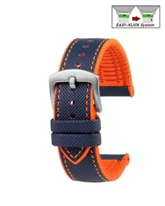 Easy-Klick Premium Hybrid Silikon-Nylon Uhrenband Modell Isidor blau-orange 22mm - Picture 1 of 4