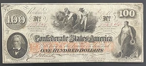 1862 $100 Confederate Paper Money T-41 - Reverse Inscribed Note, Wilmington, N.C - Picture 1 of 3