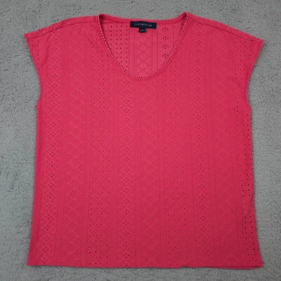 Tommy Hilfiger Top Mujer Mediano Coral Rosa Ojales Cuello Redondo Gorra Manga Pom Pom Foto 1 de 4