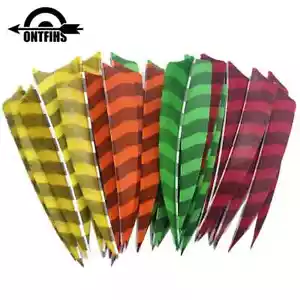 24 PCS ONTFIHS 4" Shield Natural Barred Arrow Feathers Fletchings - Picture 1 of 18