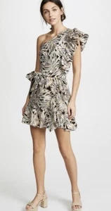 Alexis Mini Dress Safari Medium 6 8 One Shoulder Ruffle Wedding Cocktail $450 - Picture 1 of 10