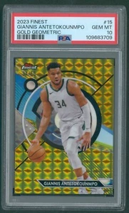 Giannis Antetokounmpo #15 PSA 10 Gem 2023 Finest Gold Geometric Refractor 34/50 - Imagen 1 de 1
