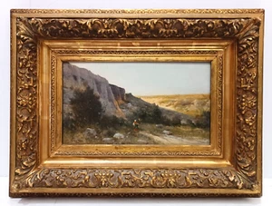 LISTED ITALIAN A. ROCCO Sd ANTIQUE ORIGINAL OIL on WOOD WOMAN in ROCKY LANDSCAPE - Picture 1 of 10