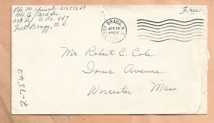 Segunda Guerra Mundial Correo Militar Apo 447 1944 Fort Bragg N.C - Imagen 1 de 1