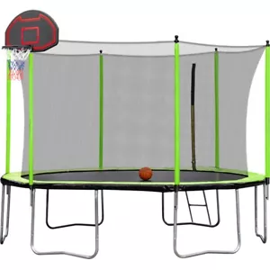 14FT Trampoline with Basketball Hoop Inflator and Ladder, Inner Safety Enclosure - Picture 1 of 24