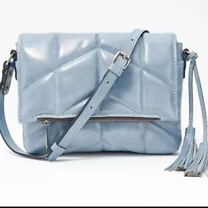 Patricia Nash Quilted Oil-Waxed Leather Crossbody Safflower Blue Bag - Picture 1 of 15
