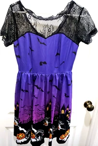 NUEVO VESTIDO HALLOWEEN NEGRO MORADO NUEVO SIN ETIQUETAS talla MEDIANO ENCAJE HOMBROS TRANSPARENTES - Imagen 1 de 3