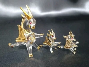 3 Mini Dragons Hand Blown Clear Glass + Gold Figurine Dragon Figure Fantasy Trio - Picture 1 of 11