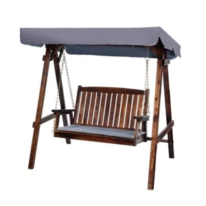 Gardeon Outdoor Wooden Swing Chair Garden Bench Canopy Cushion 2 Seater Charcoal - Picture 1 of 7