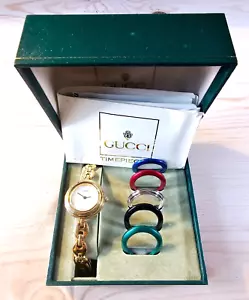 Vintage Gucci Ladies Interchangeable Bezel Gold Plated Quartz - 26mm - Picture 1 of 9