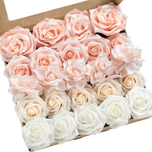 Ling's Moment Artificial Flowers Blush & White Roses & Gardenia Combo DIY 24 pcs - Picture 1 of 4
