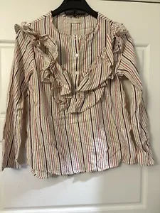 Camicia blusa ZARA GIRLS donna Petite panna rossa righe volant bottoni 11-12 - Foto 1 di 4