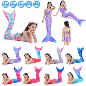 Kids Mermaid Tail With Monofin Swimmable Bikini Set Swimsuit Swimming Costume UK - Picture 1 of 17