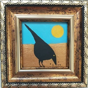 Pintura de cuervo pájaro 2x2 pintura al óleo cuervo arte de pared pintura dorada enmarcada - Imagen 1 de 9