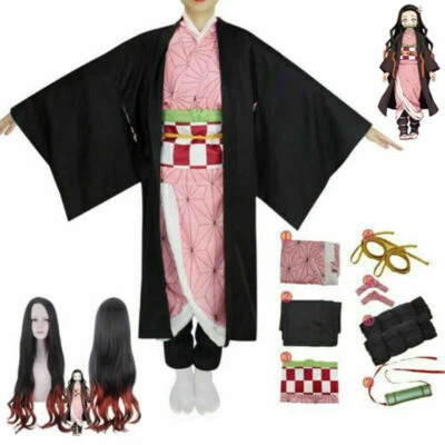 Anime Cosplay Costumes Kamado Nezuko Costume Demon Slayer Kimetsu No Yaiba Wigs
