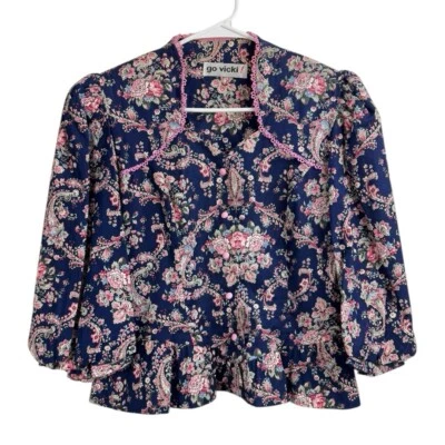 NUEVO CON ETIQUETAS De colección Go Vicki Talla Mediana Floral Traje Top Blusa Chaqueta Manga Globo Foto 1 de 4