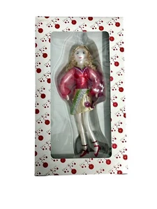 Dillard’s Trimming Fashion Girl Model Red Gold Glass Christmas Tree Ornament - Picture 1 of 6