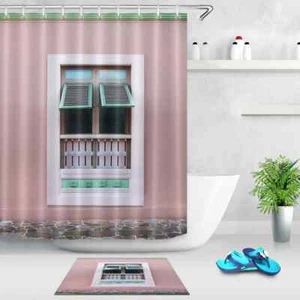 Revestimiento de cortina de ducha de poliéster impermeable para baño de dos ventanas resistente al agua - Imagen 1 de 8