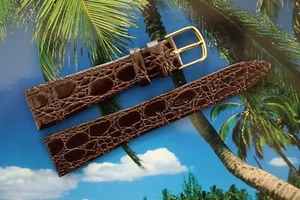 VINTAGE CHAMPION GOLD BUCKLED 20MM BROWN CROCO CALF WATCH BAND WATCHBAND STRAP - Bild 1 von 8
