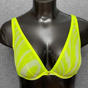 Cacique 40D Unlined High Apex Plunge Bright Yellow Zebra Stripe Underwire Bra - Picture 1 of 9