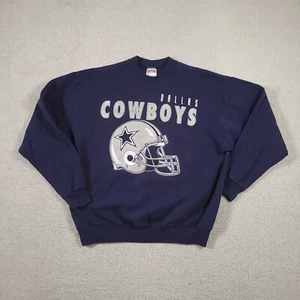 Vintage Dallas Cowboys Sweatshirt Size Large Blue NFL 90s Big Spellout Logo - Picture 1 of 16