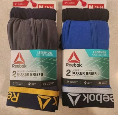 锐步男式中号豪华舒适平角内裤 4 对蓝色黑色灰色 #42825 — 第 1/4 张图片