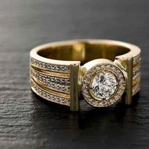 2Ct Round Lab Created Diamond Men's Wedding Band Ring 14k Yellow Gold Plated - Picture 1 of 6
