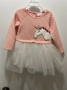 Little Lass Quilted Unicorn Tutu Dress - Peachy Pink/White/Gold Sparkles (2) NWT - Picture 1 of 7
