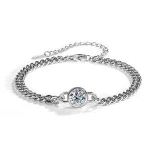 Women 1 Carat Moissanite Stone Diamon Solid 925 Sterling Silver Bracelet T13 - Picture 1 of 7