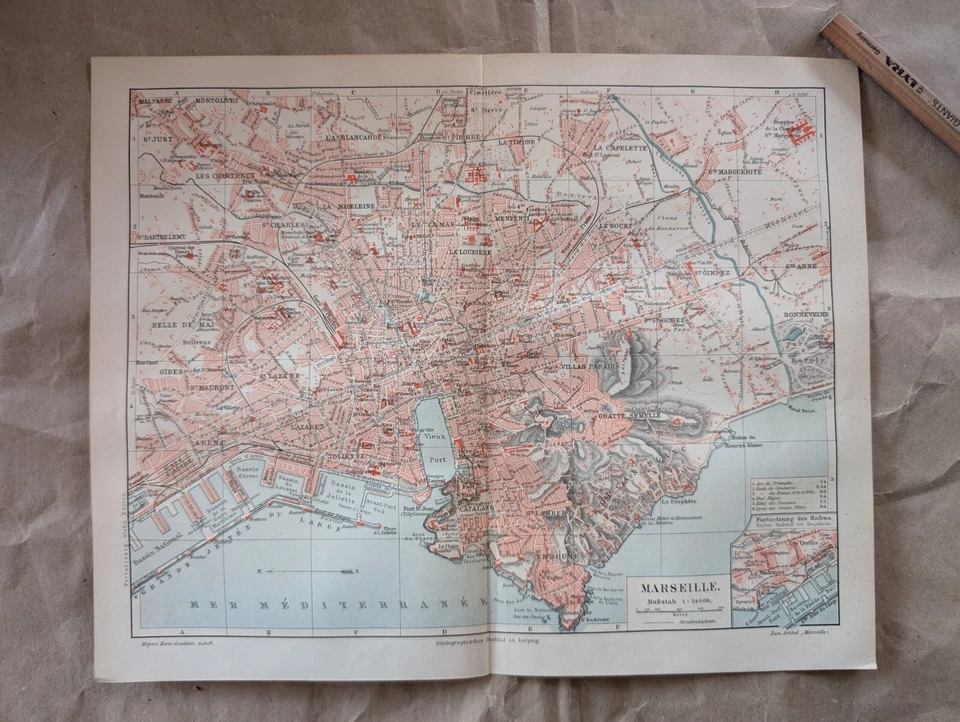 1907 Map of Marseille. Original antique print France - Image 1 of 1
