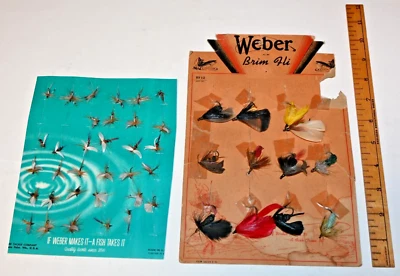 Tarjetas de exhibición vintage Weber Brim Fli BF12 y surtido de moscas Foto 1 de 4