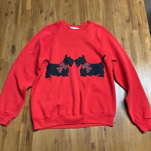 Maglione rosso vintage Jerzees Scottie Terrier cane, anni '90, USA, donna L vacanze - Foto 1 di 12