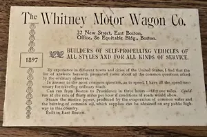 Rare 1897 WHITNEY MOTOR WAGON Co. Advertising Builders of Self-Propelling Boston - Picture 1 of 4